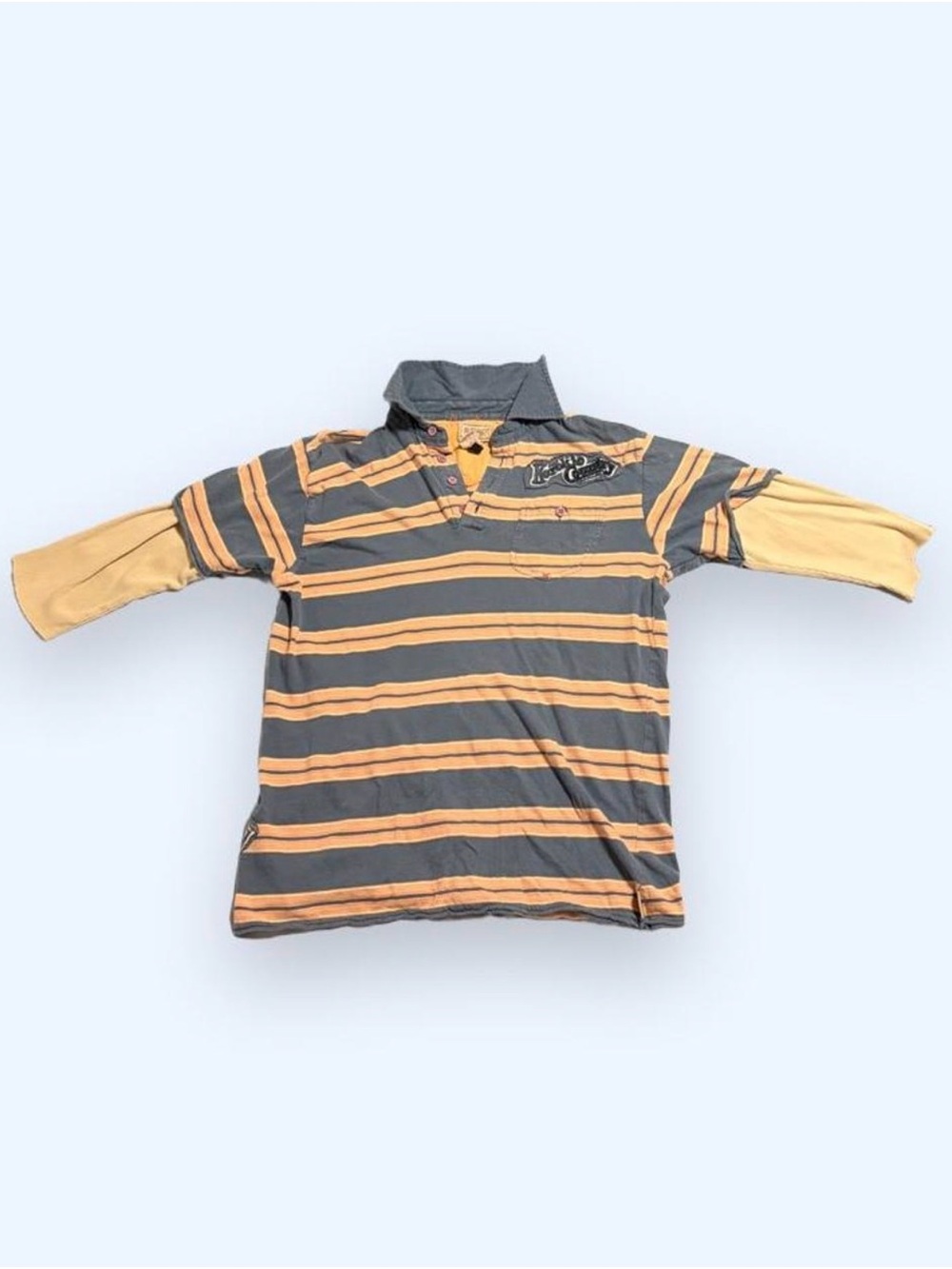 Long Sleeve Layered-Look Blue and Orange Polo Shirt